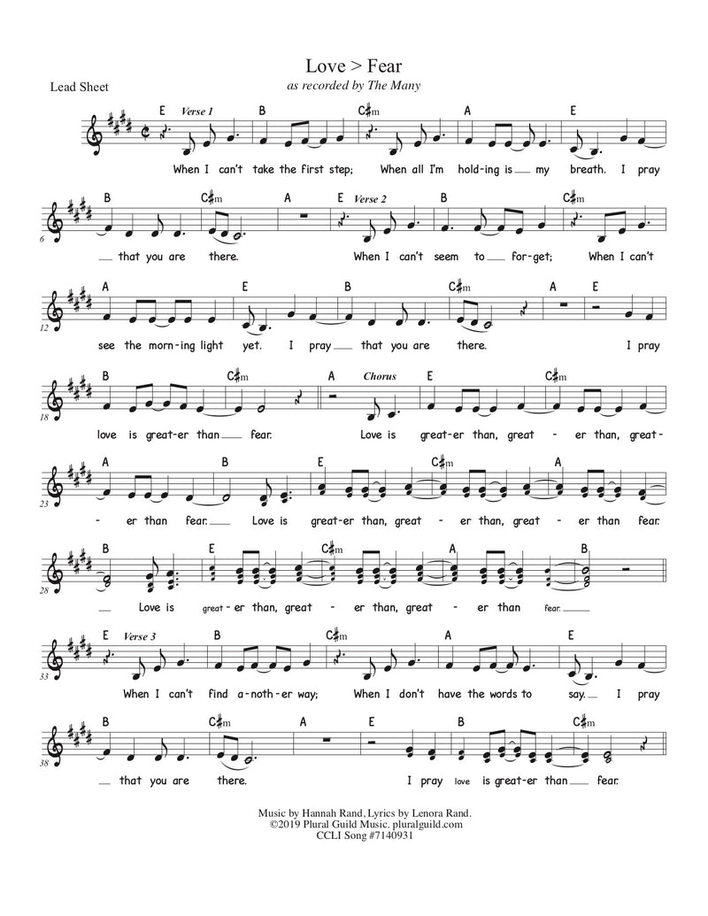 Love > Fear - Sheet Music, Backing Track, Song Download