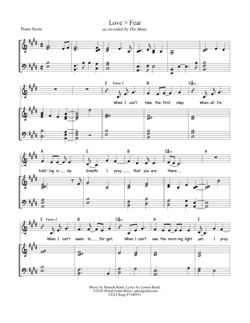Love > Fear - Sheet Music, Backing Track, Song Download
